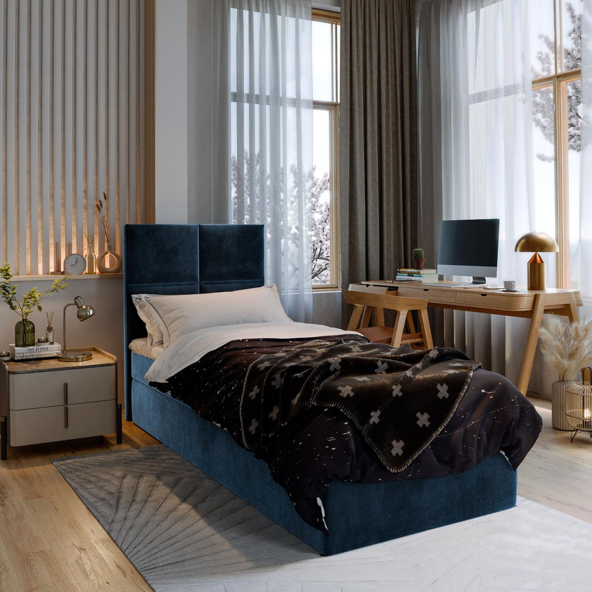 BOXBETT LENA 90 90x200 cm mit Matratze und Topper - Blau - Blau, Holz (90/200cm) - MASSENO