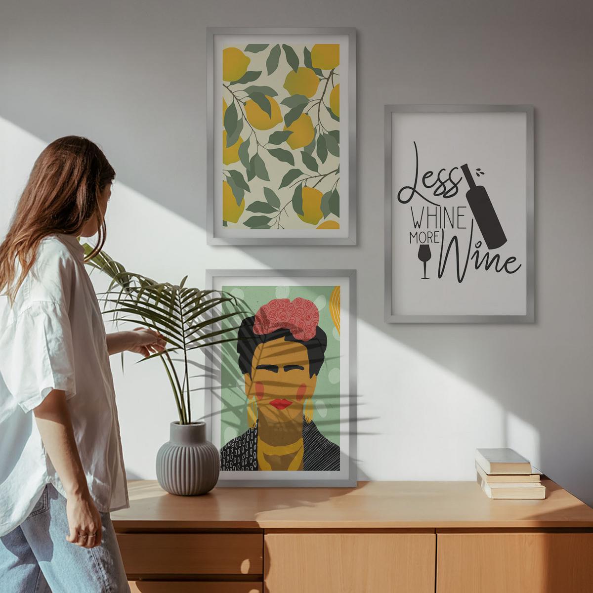 BILDER SET 3er Set - 40x60 cm Silberner Rahmen - Zitronenweinporträt von Frida - Silberfarben, Kunststoff (40/60cm) - TULUP