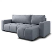 ECKSOFA RAMIL Grau Plüsch-Stoff mit Schlaffunktion - Grau, Holz (240/149cm) - MASSENO