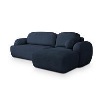 ECKSOFA MODENZA N R-S Blau Boucle-Stoff mit Schlaffunktion - Blau/Schwarz, Holz/Kunststoff (266/148cm) - MASSENO