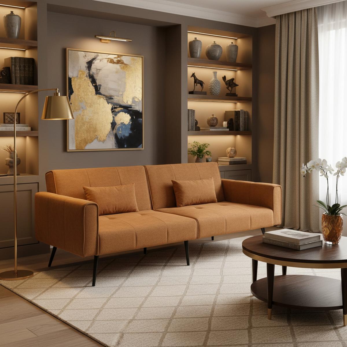 SCHLAFSOFA Cordstoff 3-Sitzer mit Armlehnen & Metallfüßen 175×71×71 cm - Orange, Holzwerkstoff/Textil (175/71/71cm) - Urban Meuble
