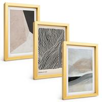 BILDER SET 3er Set - 20x30 cm Goldrahmen - Abstrakte Muster in Beige und Grau - Goldfarben, Kunststoff (20/30cm) - TULUP
