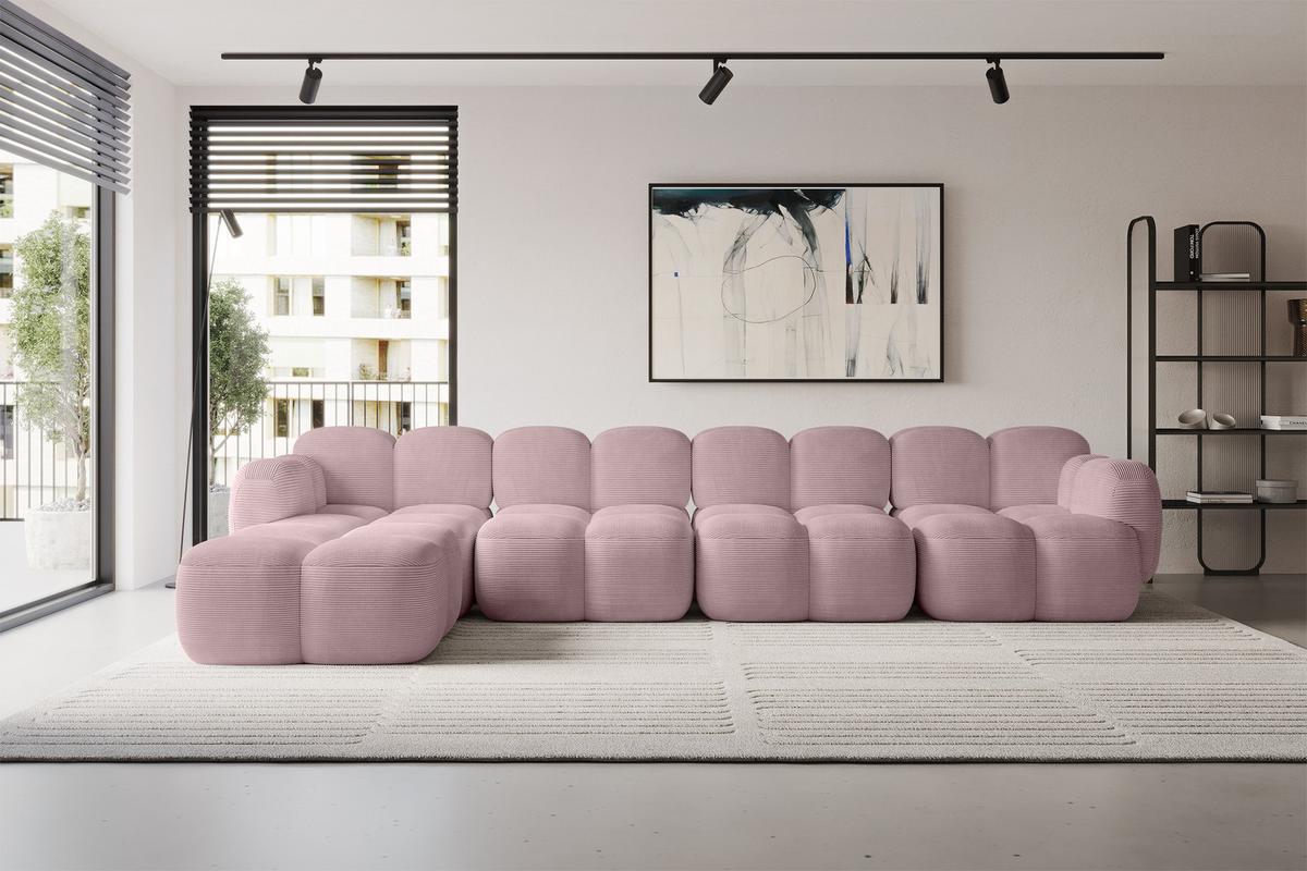 ECKSOFA modulares Sofa Links Miko-L3 390x205x75 Rosa Cord - Schwarz/Rosa, Holzwerkstoff/Kunststoff (390/205cm) - ALTDECOR