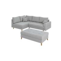 ECKSOFA inkl. Hocker Alma Hellgrau Cord - Ottomane links - Hellgrau/Braun, Holz/Textil (231/161cm) - S-Style Möbel