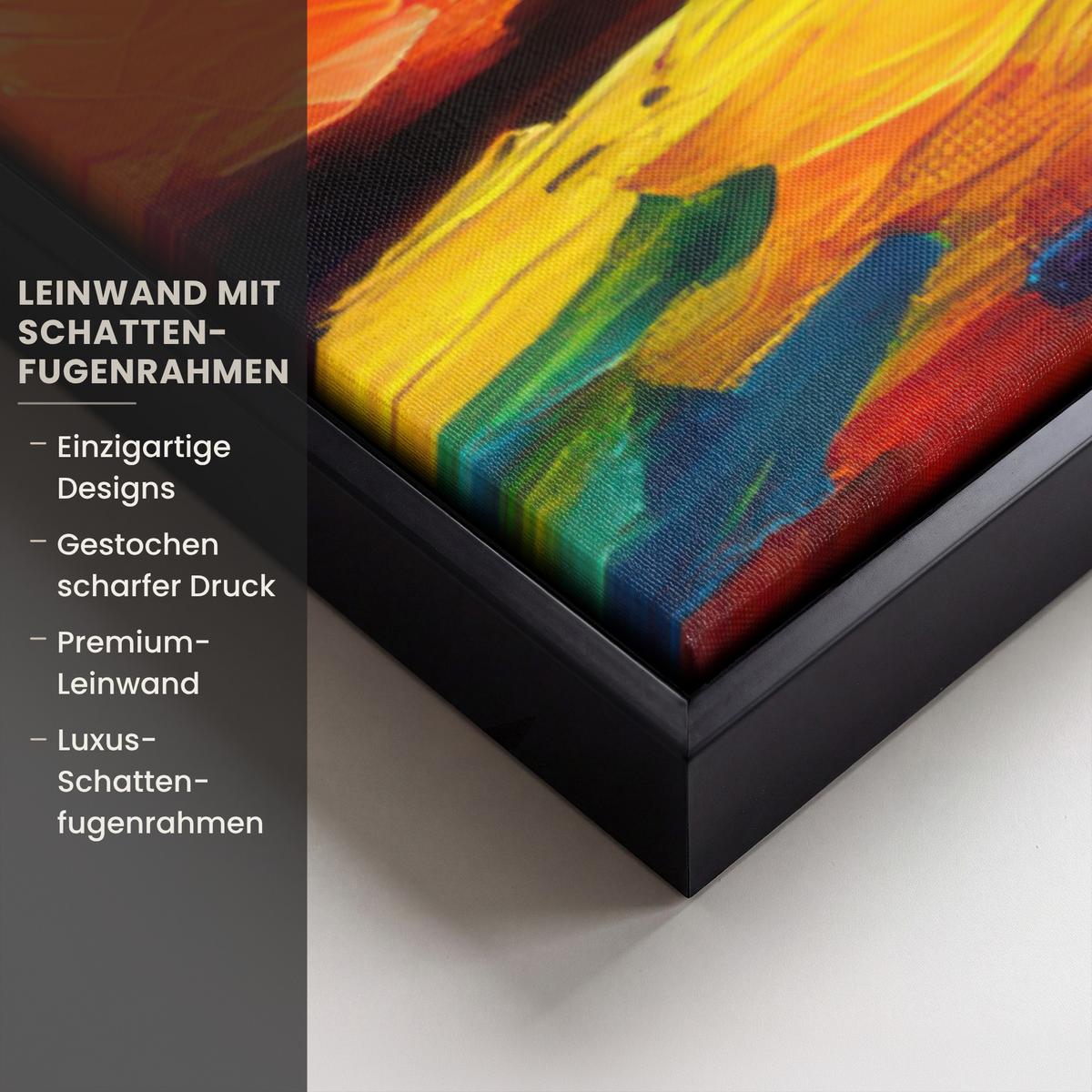 LEINWAND Bilder mit Rahmen - Baum - Kunst - Natur - Sonnenuntergang - 90x90 - Multicolor, Textil (90/90cm) - MuchoWow