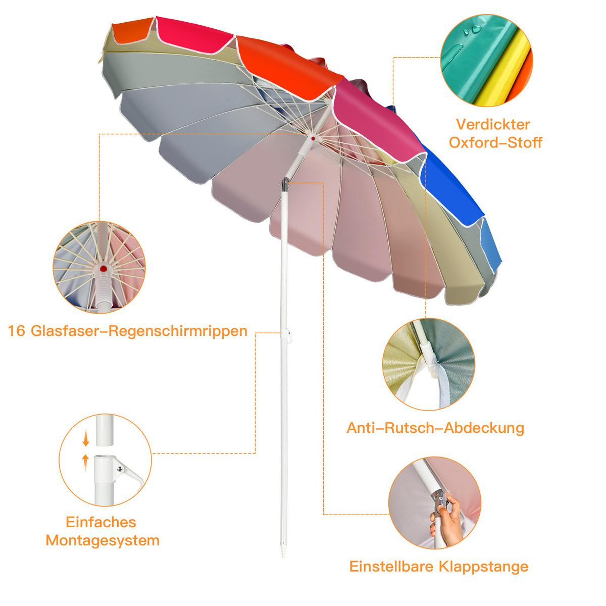 SONNENSCHIRM Bunt - Multicolor, Metall (250/250cm) - COSTWAY
