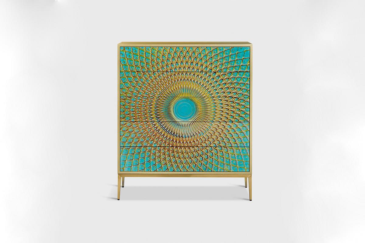 HIGHBOARD LAGO Grün Holz - Goldfarben/Grün, Holz/Metall (100/120/40cm) - KAWOLA