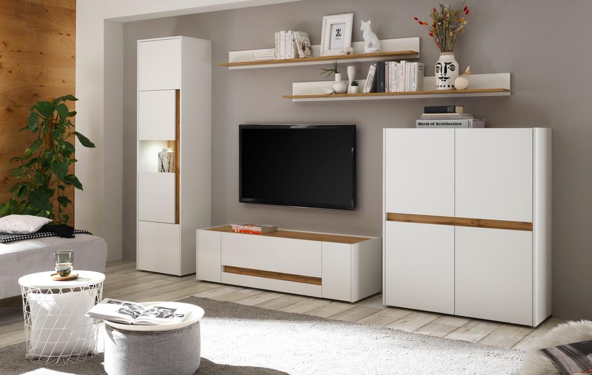 HIGHBOARD weiß, Eiche Wotan 100 x 120 cm, hohe Kommode 4-türig - Eiche Wotan/Schwarz, Holz/Holzwerkstoff (100/120/40cm) - Furn.Design