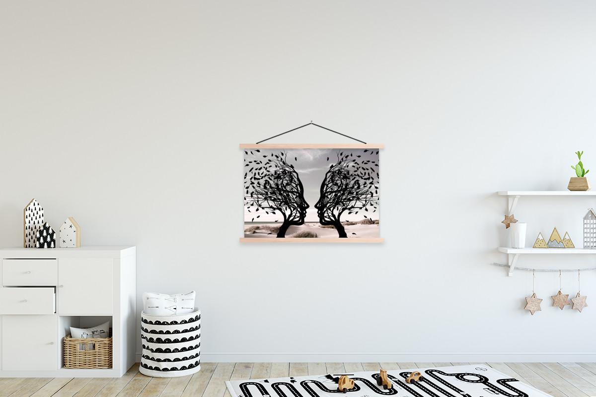 POSTER MIT MAGNETLEISTEN Strand - Meer - Menschen - Baum - Moderne Kunst Wanddeko 90x60 cm - Hellgrau, Textil (90/60/0.15cm) - MuchoWow