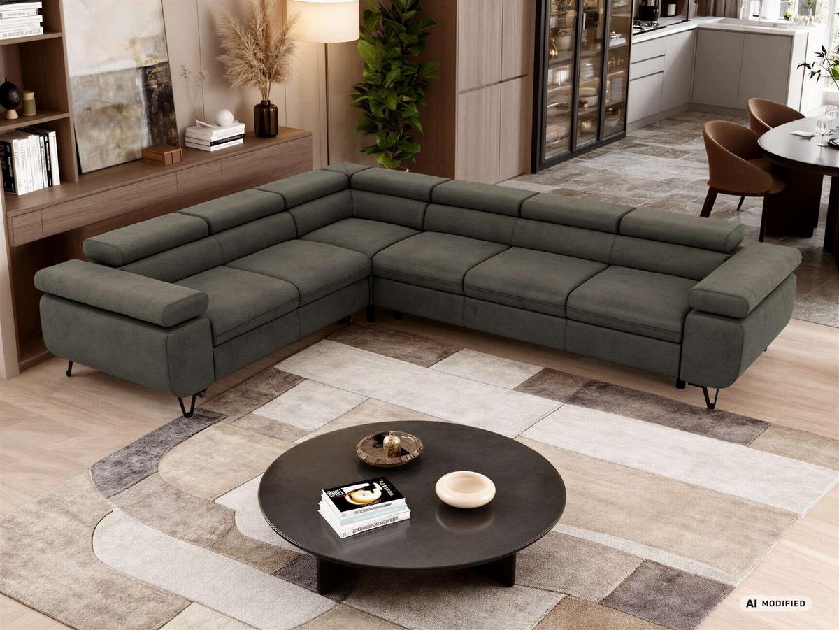 ECKSOFA NORDEN L - Dunkelgrau Velvet - Rechts Seite - Dunkelgrau/Anthrazit, Textil/Metall (329/269cm) - MKS