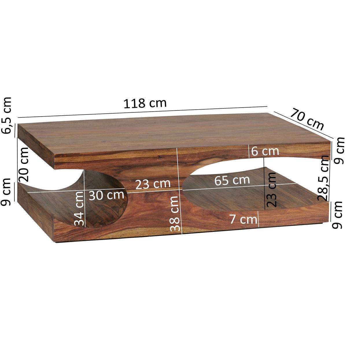 COUCHTISCH BOHA aus Massivholz im Landhausstil mit Designelementen, Dunkelbraun 118x70x38 cm - Braun, Holz (70/118/38cm) - KADIMA DESIGN