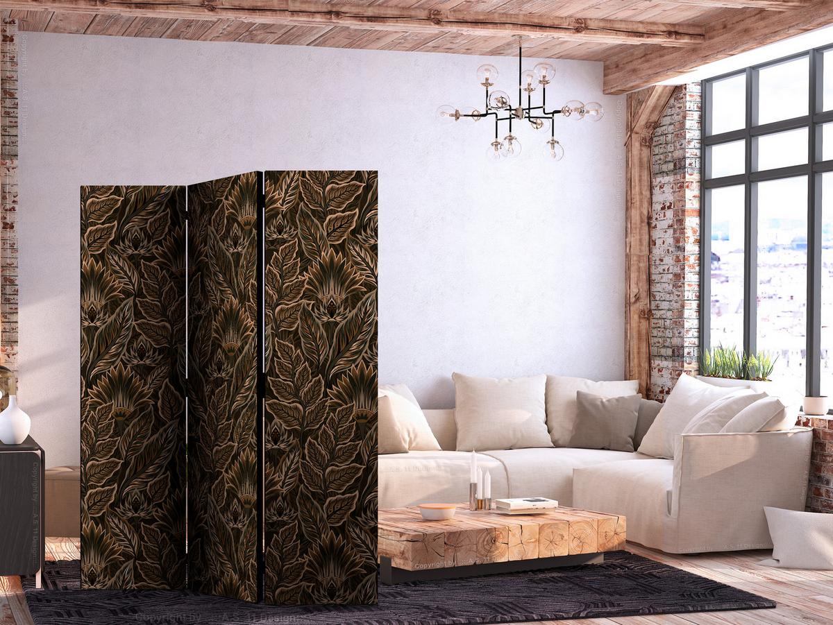 PARAVENT Akustik 3-tlg 135x172 cm Braune Bl tter - Braun, Holz/Textil (135/172/3cm) - Muralo