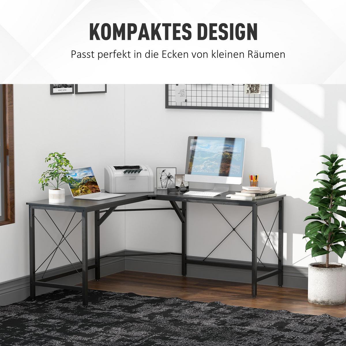 SCHREIBTISCH L-Form, MDF, Schwarz - Schwarz, Kunststoff (150/150/76cm) - HOMCOM