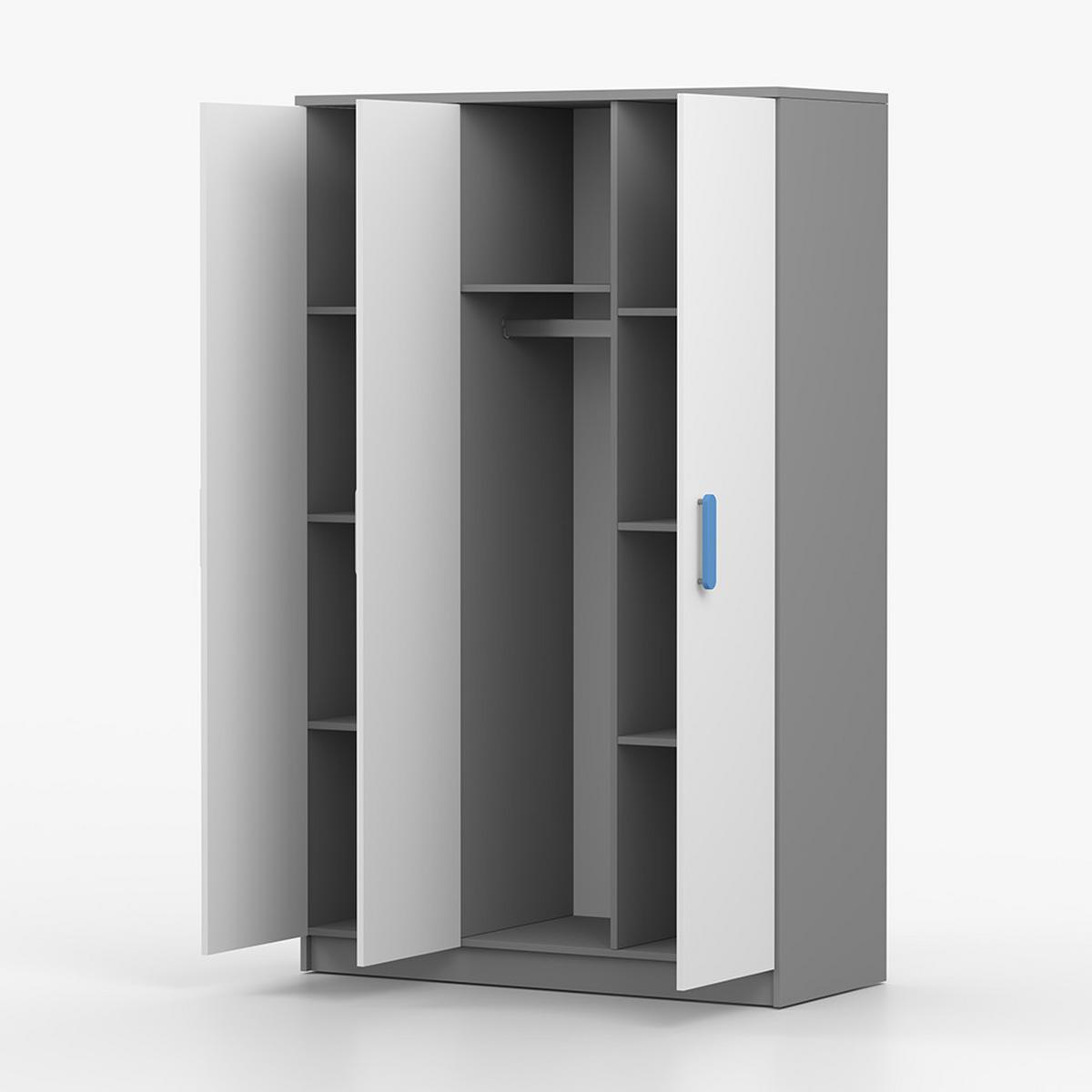 KLEIDERSCHRANK Jonas II 2D 19, 120/192/50, 3-türig, grau - Blau/Grau, Holzwerkstoff (120/194/50cm) - imoebel24