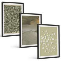 BILDER SET 3er Set - 40x60 cm Schwarzer Rahmen - Abstrakte florale Wellenmuster - Schwarz, Kunststoff (40/60cm) - TULUP