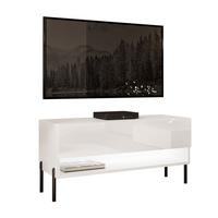 LOWBOARD RTV Schrank CALANTE 90 cm auf geraden schwarzen Beinen - Weiß Hochglanz/Schwarz, Holzwerkstoff/Metall (90/44/35cm) - Lookway