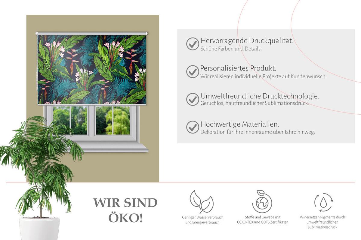 ROLLO LICHTDURCHLÄSSIG 120x180 cm Gemalte Blumen - Grün, Textil (120/180cm) - TULUP