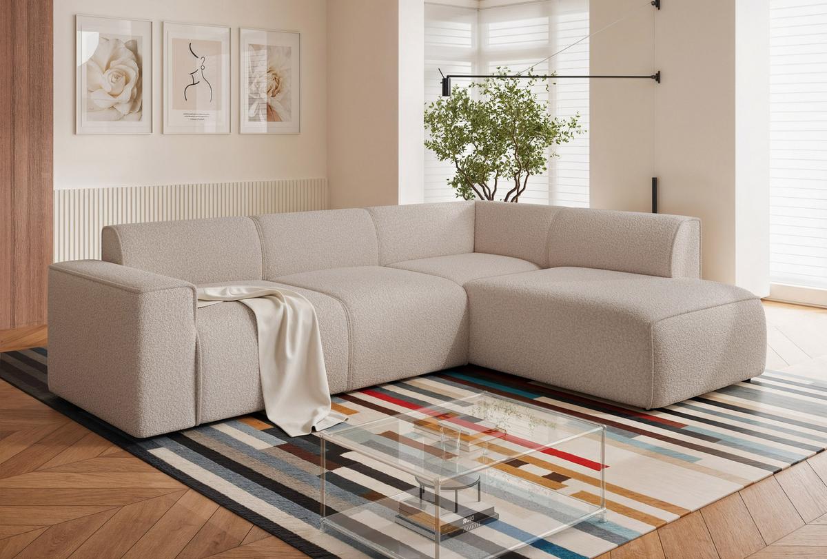 ECKSOFA ZAVO Rechts Feiner Mischstoff in Beige - Beige, Kunststoff/Textil (310/218cm) - Idohome
