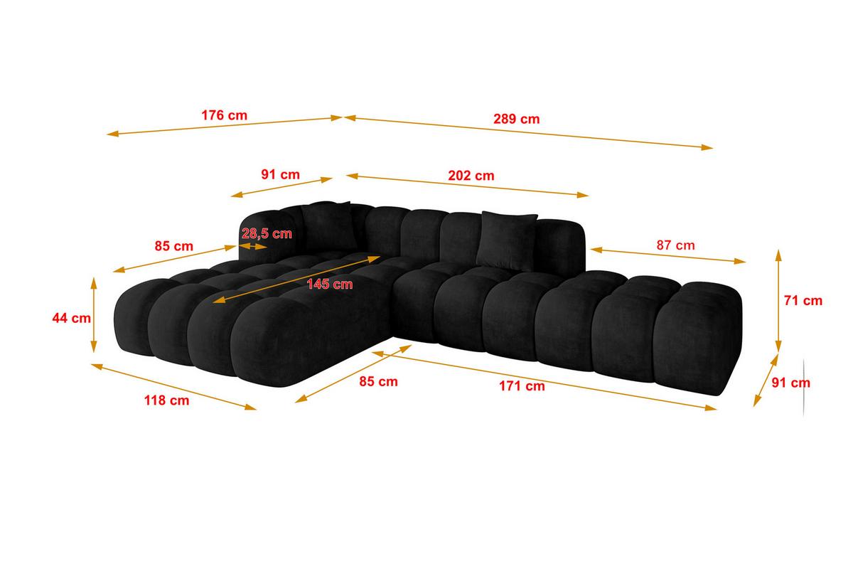 ECKSOFA Ottomane Links OLEA-L2 - 289x176x71 cm Schwarz - Schwarz, Holzwerkstoff/Kunststoff (289/176cm) - ALTDECOR