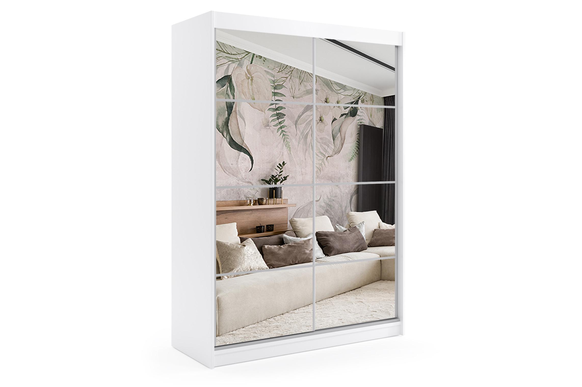 KLEIDERSCHRANK mit Spiegel-Schiebetüren und Aluminium-Leisten - VIVI - 120 cm Weiß - Weiß, Holzwerkstoff (120/216/61cm) - ALTDECOR