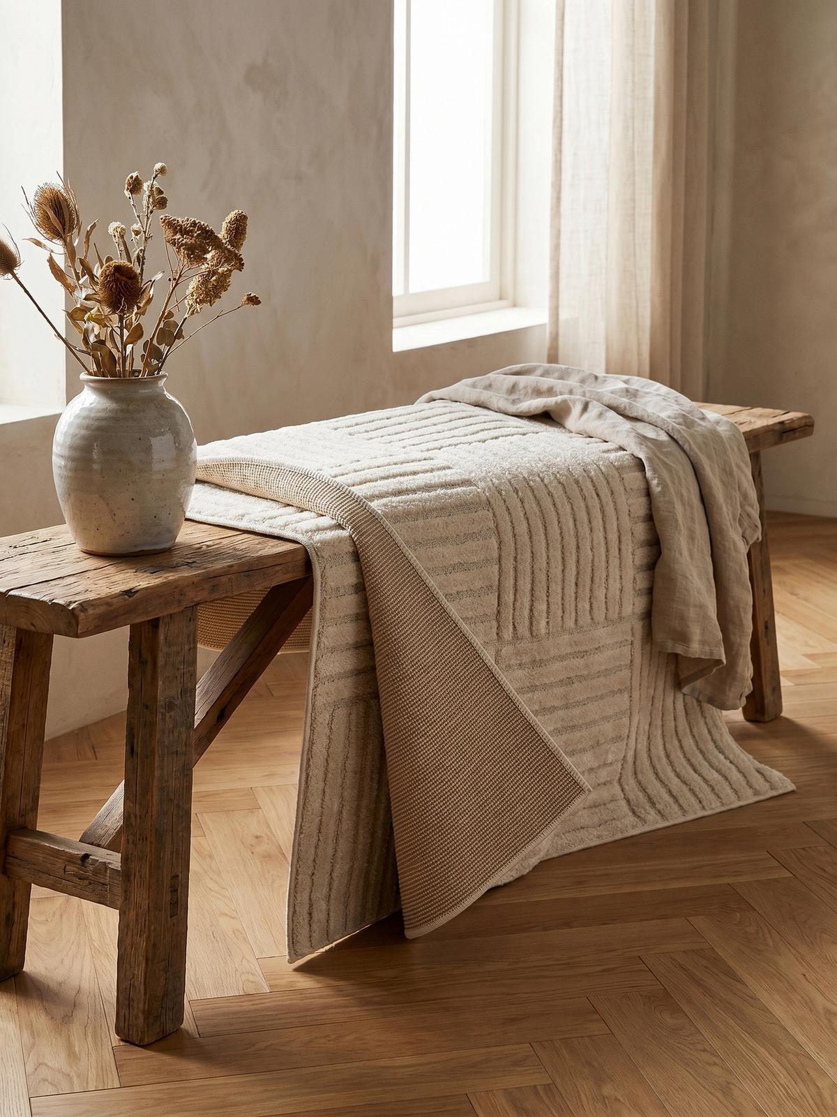 TEPPICH Hochflor RIGI in Creme, mit Cord-Streifen-Patchwork, 80 x 150 cm - Beige, Textil (150/80cm) - KADIMA DESIGN