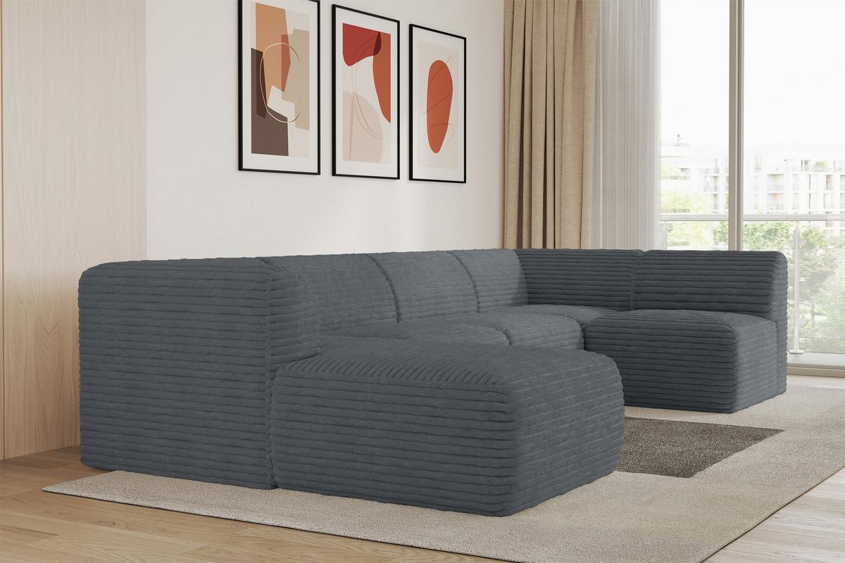 WOHNLANDSCHAFT Ottomane Links MOVO-L 345x180x78 cm Dunkelgrau Cord - Alufarben, Holzwerkstoff/Kunststoff (345/78/180cm) - ALTDECOR