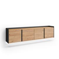LOWBOARD, Eiche und Schwarz, 207/35/50cm, Hängend - Eichefarben, Holzwerkstoff (207/50/35cm) - Skraut Home