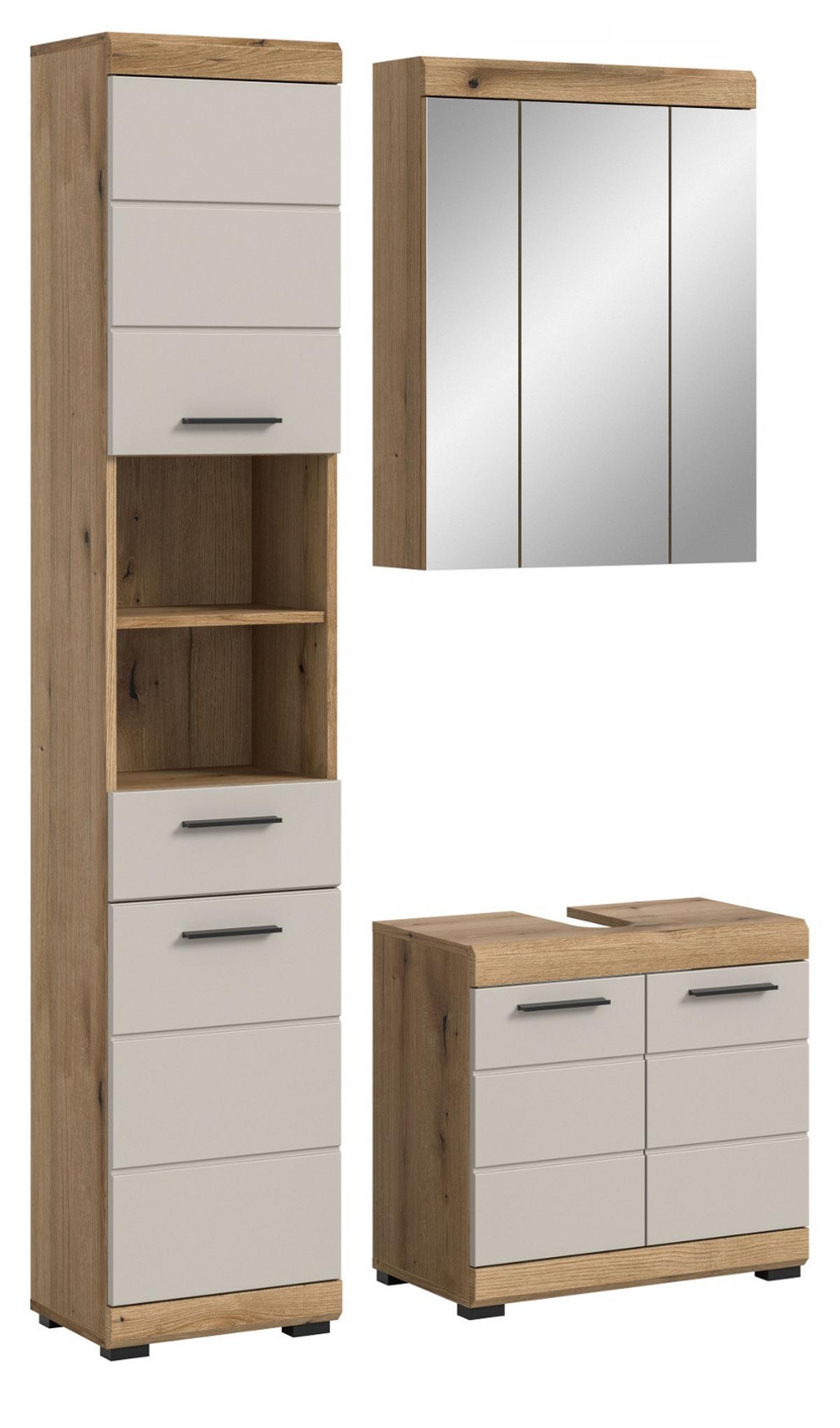 BADMÖBEL-SET Sand Kashmir, Evoke Eiche 3-teilig, Badkombination 112 cm - Kaschmir/Eichefarben, Glas/Holzwerkstoff (112/191/34cm) - Inn.Furn