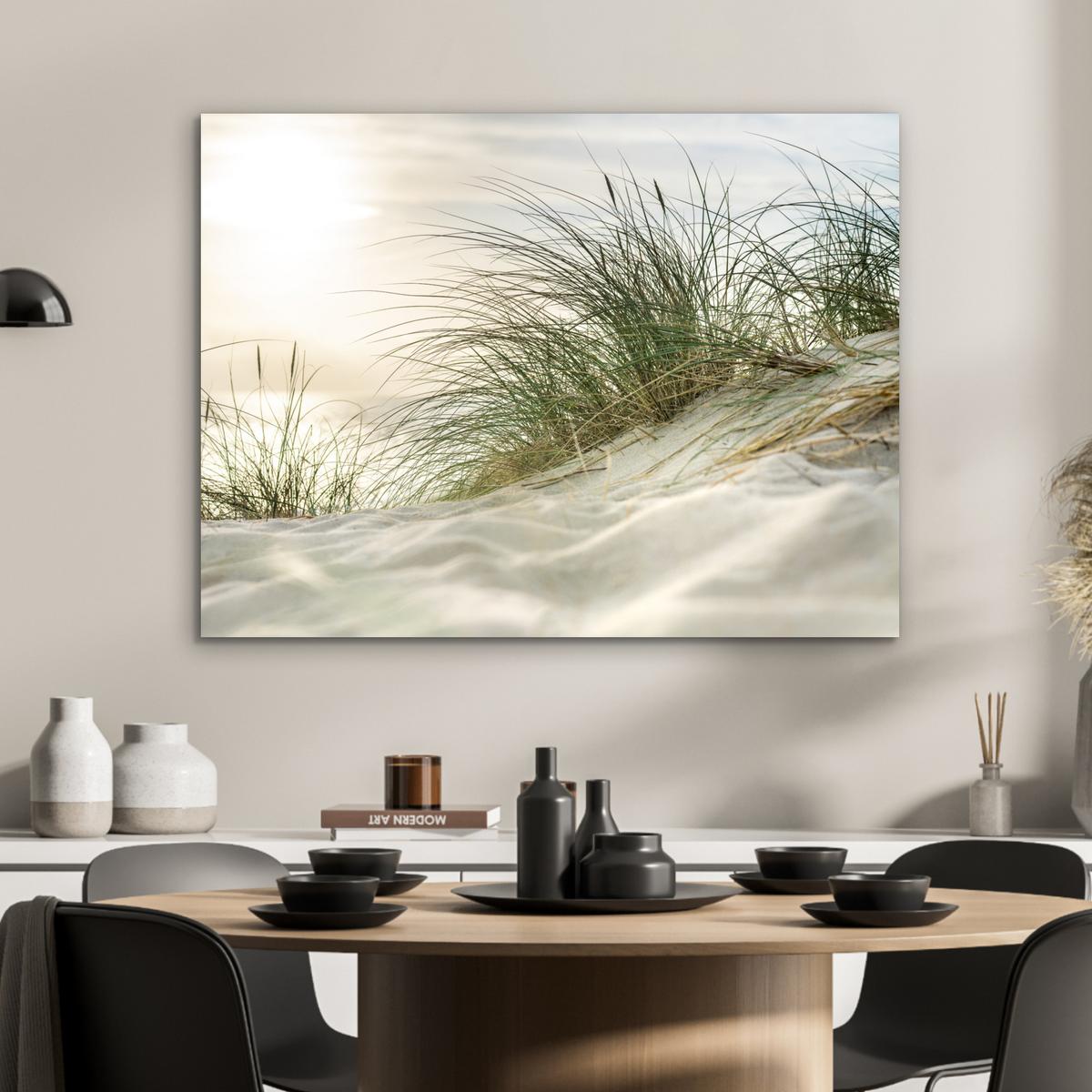 METALLBILD Dünen mit Strandhafer in der Sonne des Nationalparks Schleswig-Holsteinisches Wattenmeer 80x60 cm - Creme, Metall (80/60cm) - MuchoWow