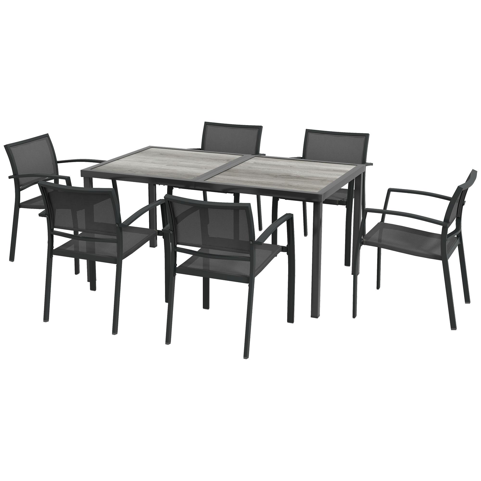 GARTENGARNITUR 7er Set Stahl Mesh Grau - Dunkelgrau/Hellgrau, Metall - Outsunny