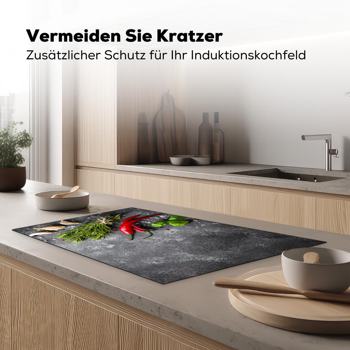 HERDABDECKPLATTE Pfeffer - Kräuter - Gewürze - Beton Ceranfeldabdeckung 85x52 cm - Rot, Kunststoff (85/52/0.2cm) - MuchoWow