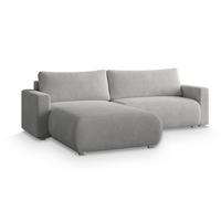 ECKSOFA TURIN N Hellgrau Bucle-Stoff mit Schlaffunktion - Hellgrau/Grau, Holz/Kunststoff (265/183cm) - MASSENO