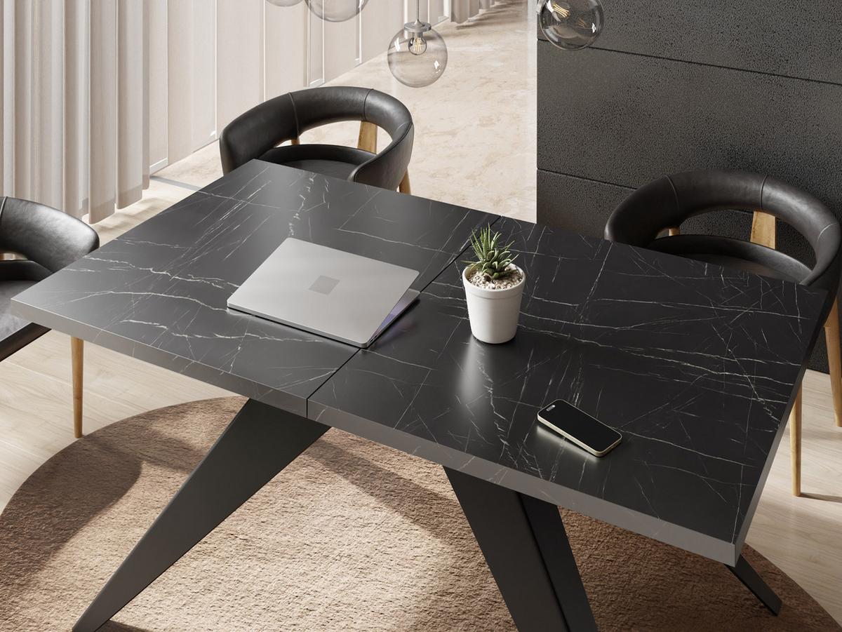 ESSTISCH Vance rechteckig ausziehbar, Marmor Schwarz 140-240/80/76 cm - Anthrazit/Schwarz, Holzwerkstoff/Metall (80/240/76cm) - WFL GROUP
