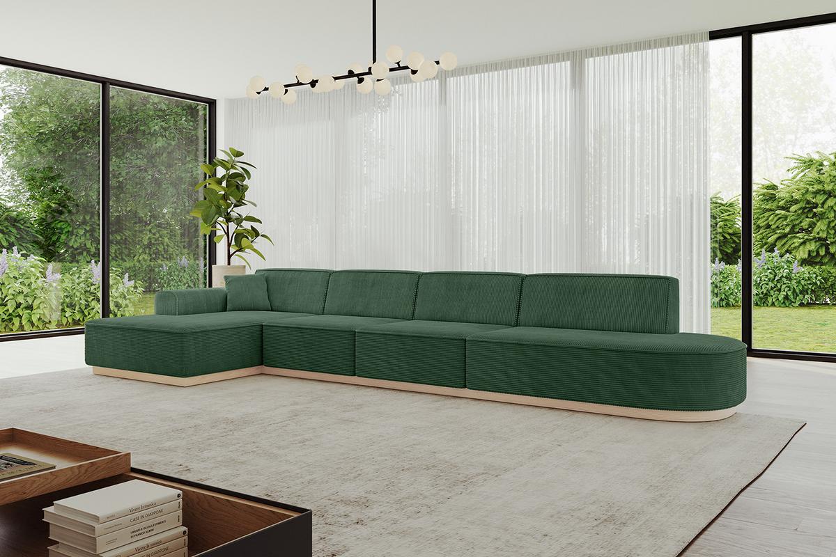 ECKSOFA Ottomane Links IREA-L3 - 412x165x80 cm Grün - Currygelb, Holzwerkstoff/Textil (412/165cm) - ALTDECOR