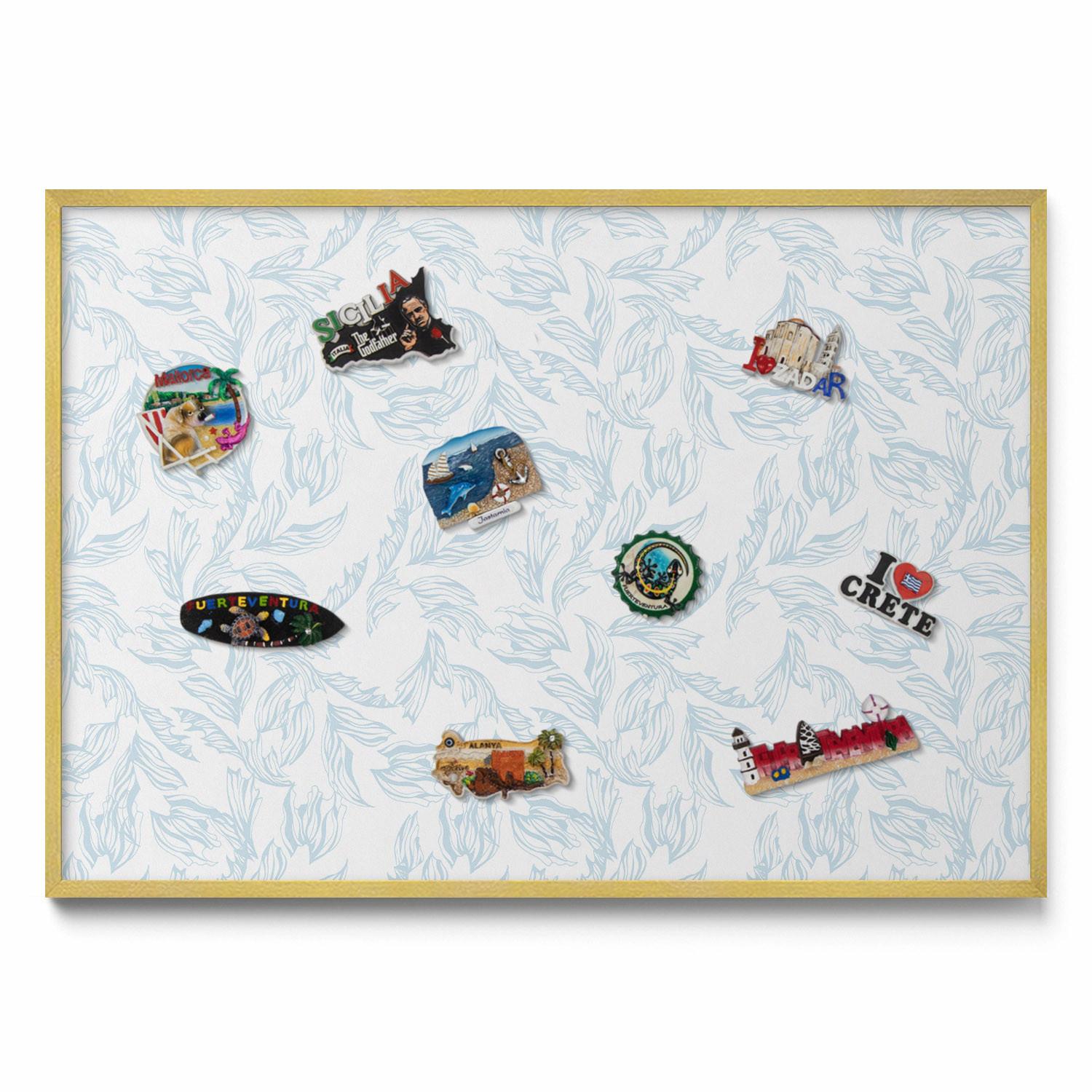 MAGNETTAFEL 100x70 cm Goldener Rahmen Regelmäßiges Blattmuster - Blau, Metall (100/70/0.4cm) - TULUP