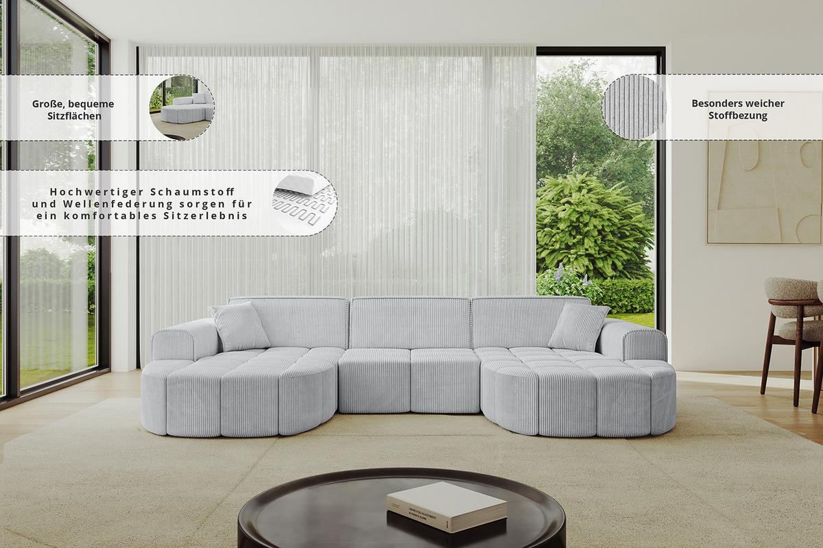 WOHNLANDSCHAFT LIVO-U1 - 315x173x79,5 cm Apricot - Koralle, Holzwerkstoff/Textil (315/79/173cm) - ALTDECOR