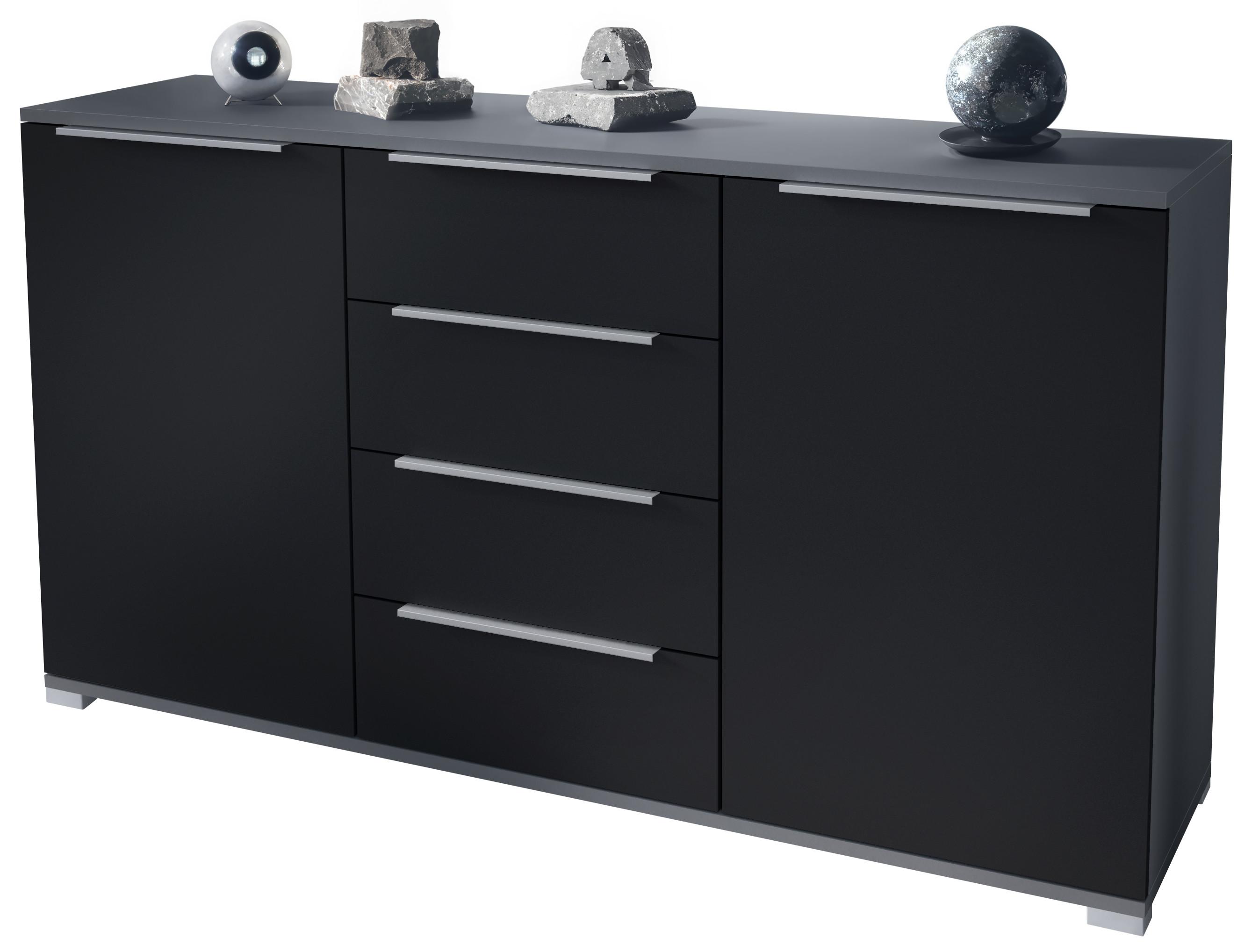 SIDEBOARD Linio Schwarz matt - Schwarz, Holzwerkstoff (138.5/75.5/35cm) - Vladon