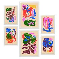 POSTER Set Mit 6 Malerisch 2 In Blume Zusammenfassung Ästhetische Dekorative Gemälde Für Ihr Wohnzimmer, Schlafzimmer, Zuhause A3 & A4 Weißer Rahmen - Weiß, Papier (29/3cm) - Nacnic