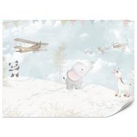 FOTOTAPETE für Kinderzimmer Boho Elefant Panda Giraffe Pflanze Flugzeug 200x140 - Multicolor, Papier (200/140cm) - Muralo
