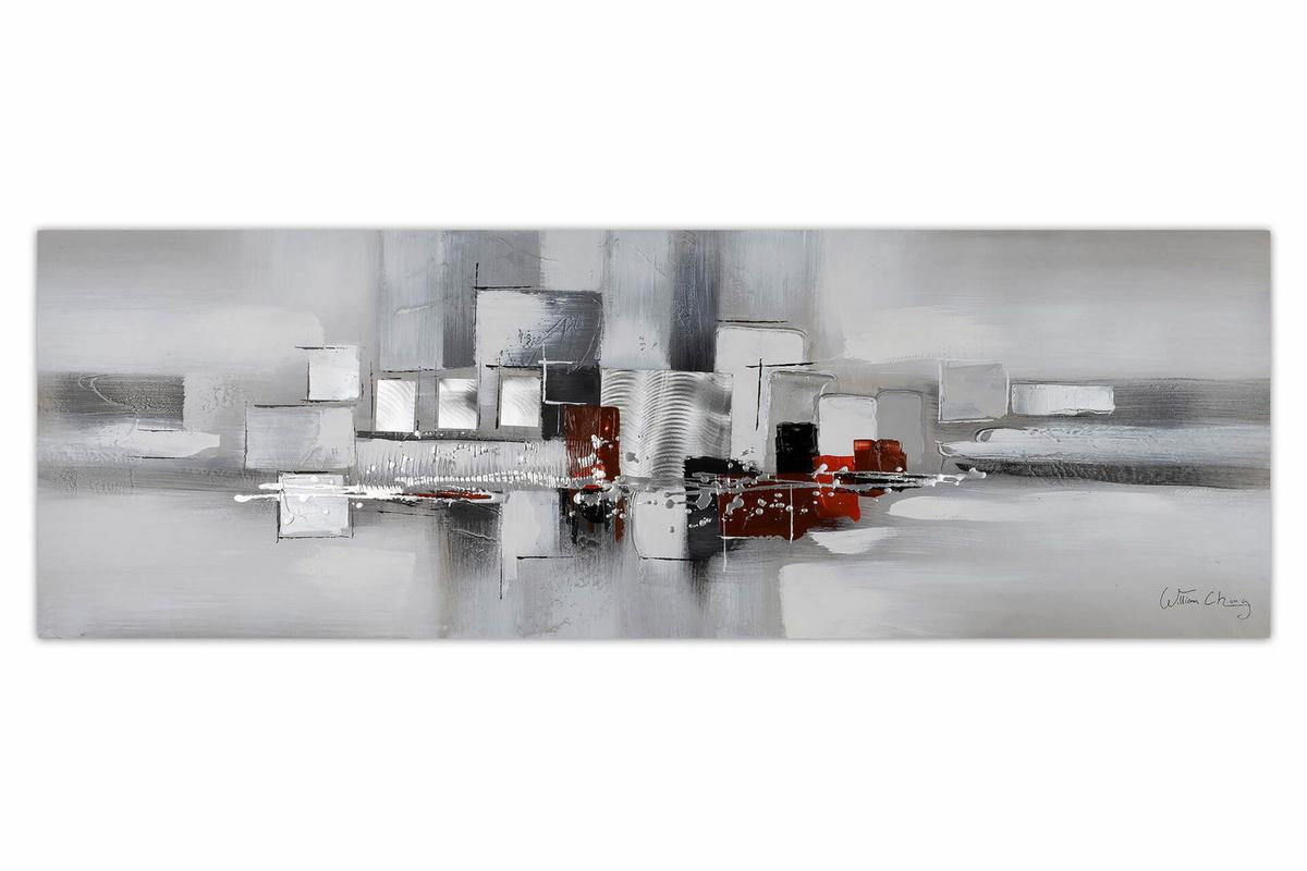 ACRYLBILD HANDGEMALT 150/50 cm - Weiß/Grau, Holz/Textil (150/50cm) - KUNSTLOFT