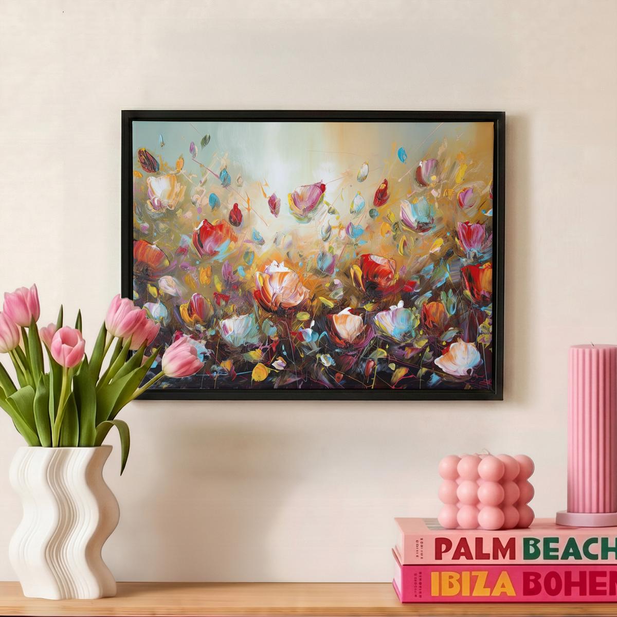 LEINWAND Bilder mit Rahmen - Blumen - Kunst - Natur - Ölgemälde - 40x30 - Multicolor, Textil (40/30cm) - MuchoWow