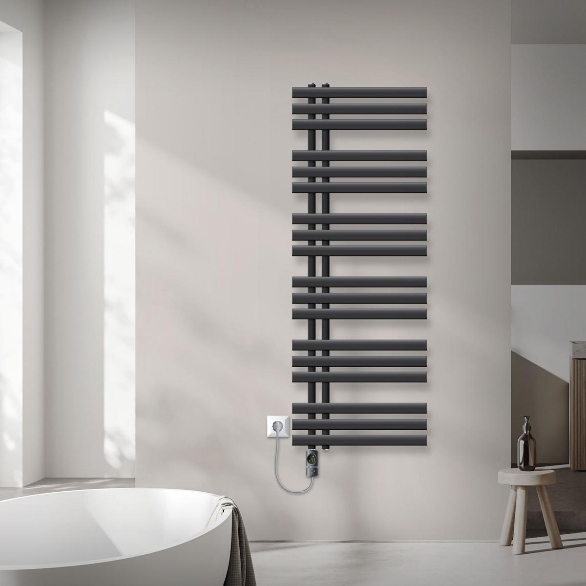 BADHEIZKÖRPER elektrisch Iron EM 500x1400 mm Anthrazit mit Heizstab 1200W Digital - Anthrazit, Metall (50/140/4cm) - LuxeBath