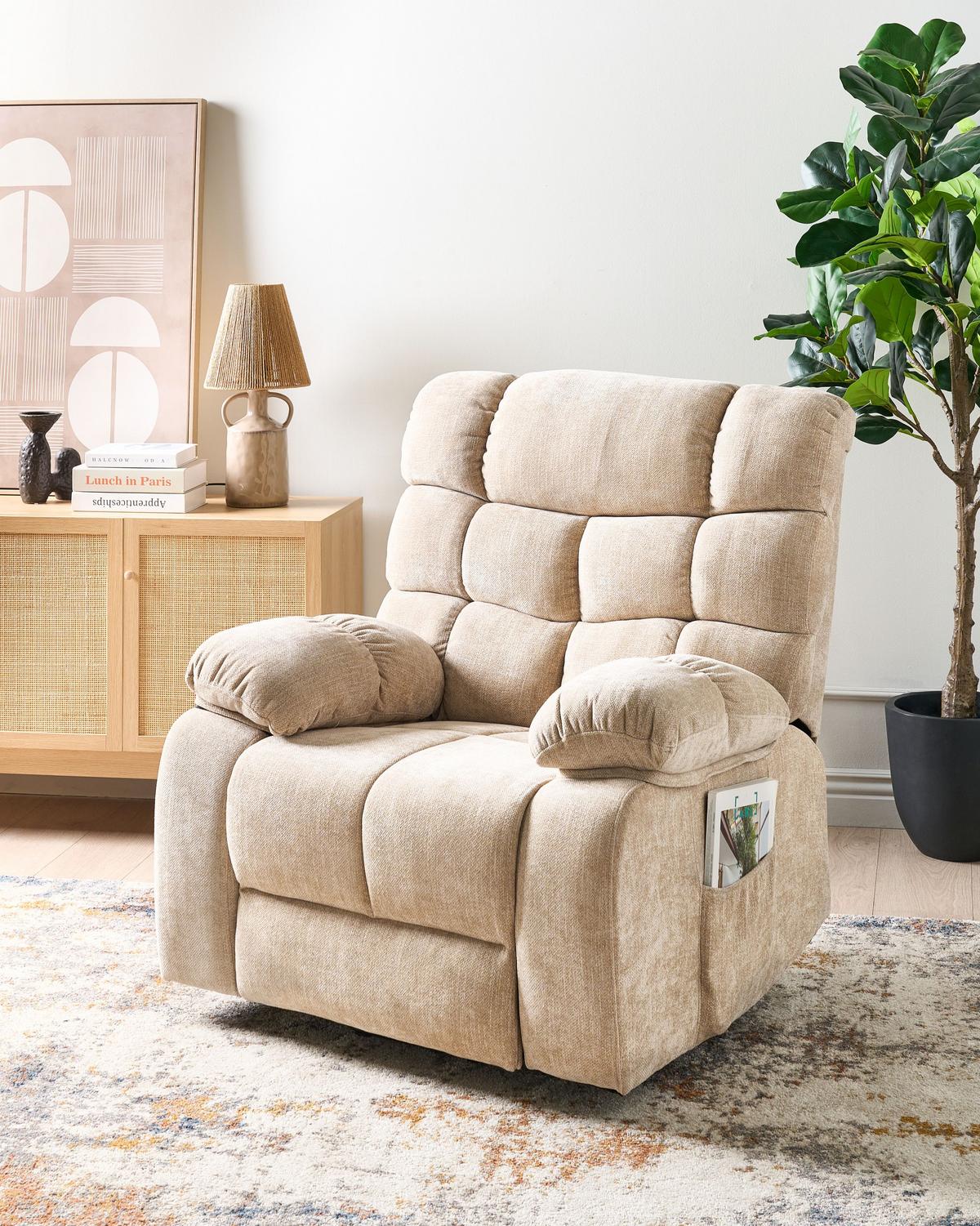ELEKTRISCHER-FERNSEHSESSEL mit Fußstütze Stoff Beige Ares - Beige, Textil (95/105/94cm) - Beliani