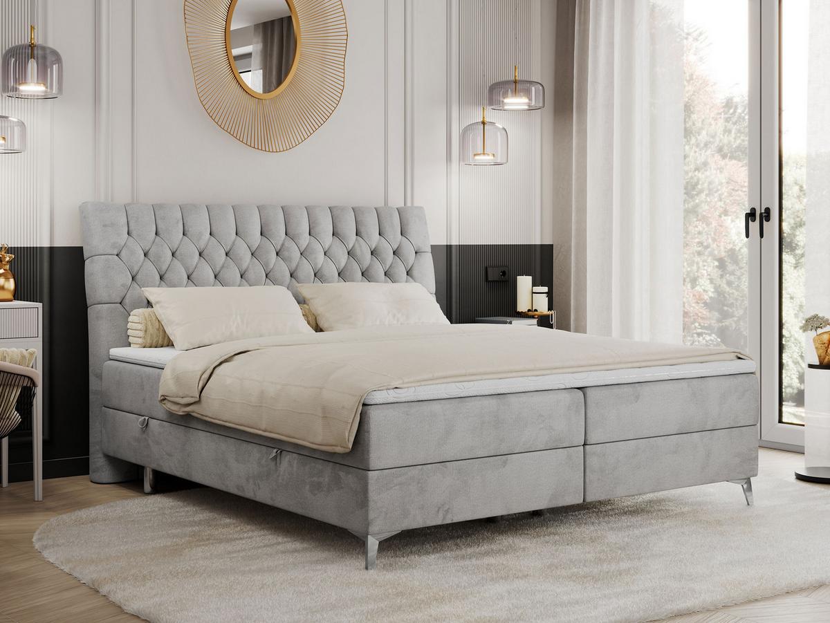 BOXBETT MILEN 160/200 Hellgrau Velvet - H3 - Hellgrau, Holz/Textil (160/200cm) - MKS