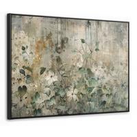 LEINWAND Bilder mit Rahmen - Blumen - Blätter - Abstrakt - Modern - 80x60 - Grau, Textil (80/60cm) - MuchoWow