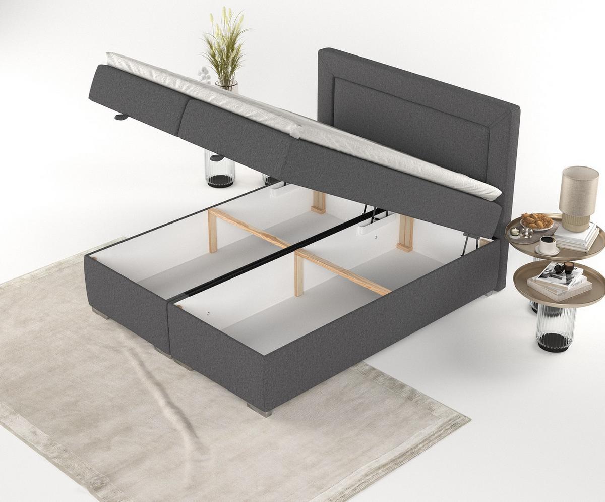 BOXBETT Lontano 140/200 cm Anthrazit im Megan Stoff - Chromfarben/Anthrazit, Holz/Holzwerkstoff (140/200cm) - AltaBeds