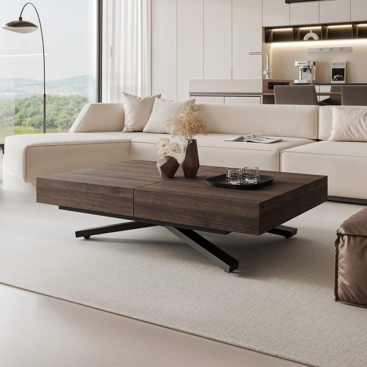 COUCHTISCH SANELLE X ausziehbar mit Liftfunktion, 120/80/76 cm Schwarz/Dunkeleiche - Anthrazit/Schwarz, Holzwerkstoff/Metall (120/80/27cm) - Idohome