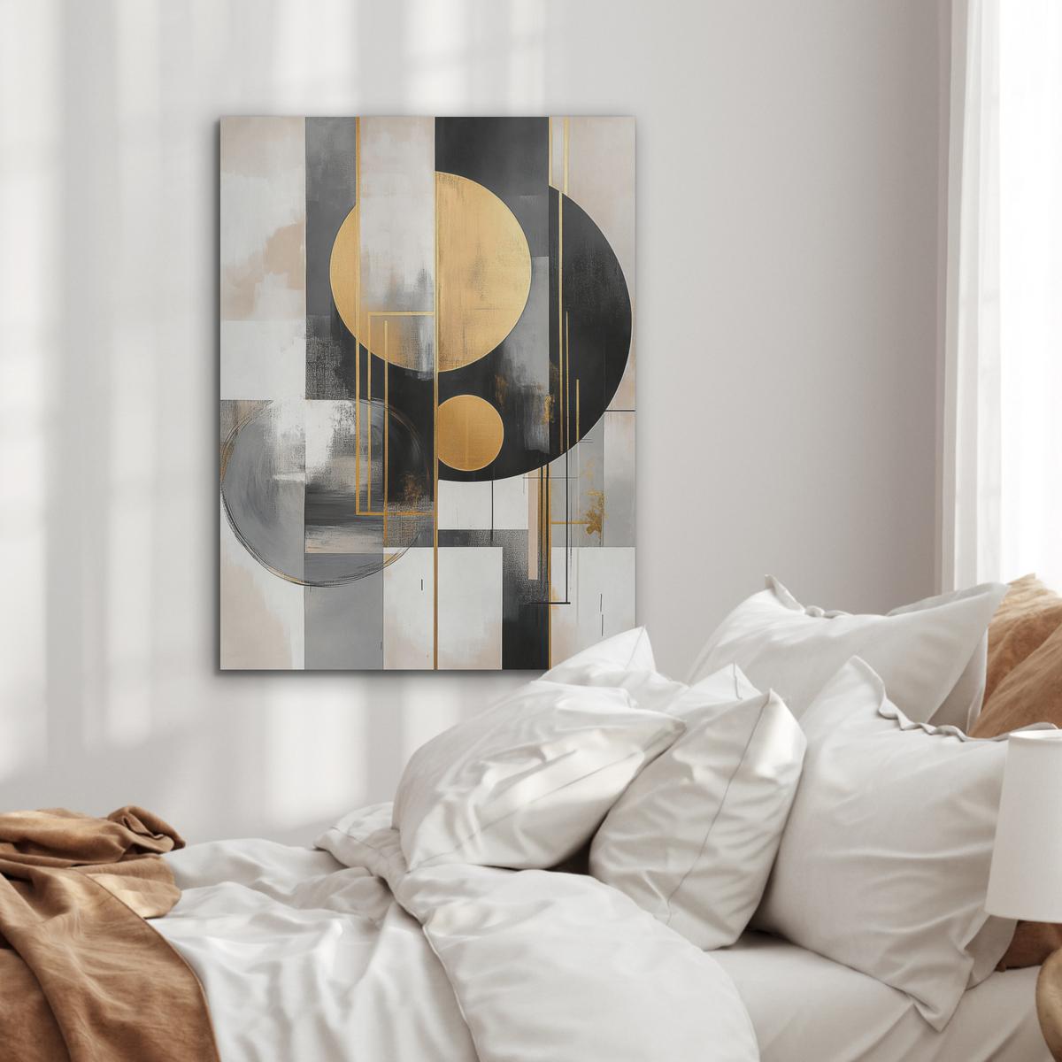 AKUSTIKBILD Abstrakt - Gold - Silber - Formen - Ästhetisch - Modern Wandbilder 60x80 cm - Goldfarben, Kunststoff (60/80/0.9cm) - MuchoWow