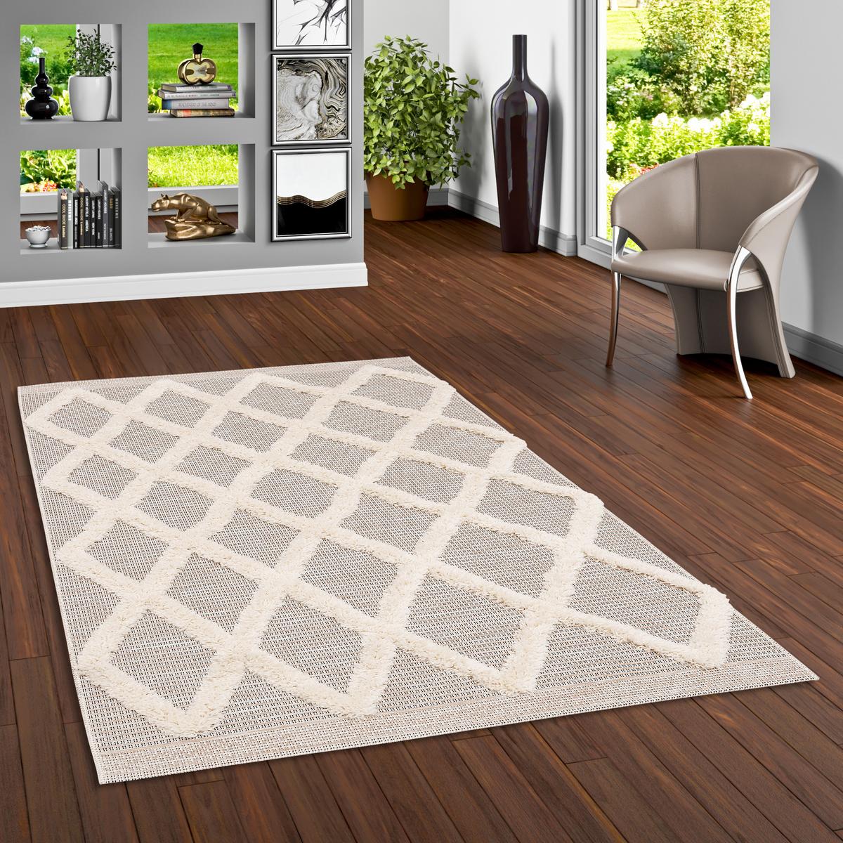 IN & OUTDOOR TEPPICH SHAGGY JUIST RAUTEN - Beige, Textil (135/190cm) - Pergamon