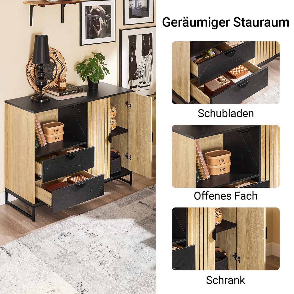 SIDEBOARD Eiche-Schwarz 107×40×85 cm - Schwarz/Naturfarben, Holzwerkstoff (107/40/85cm) - SoBuy